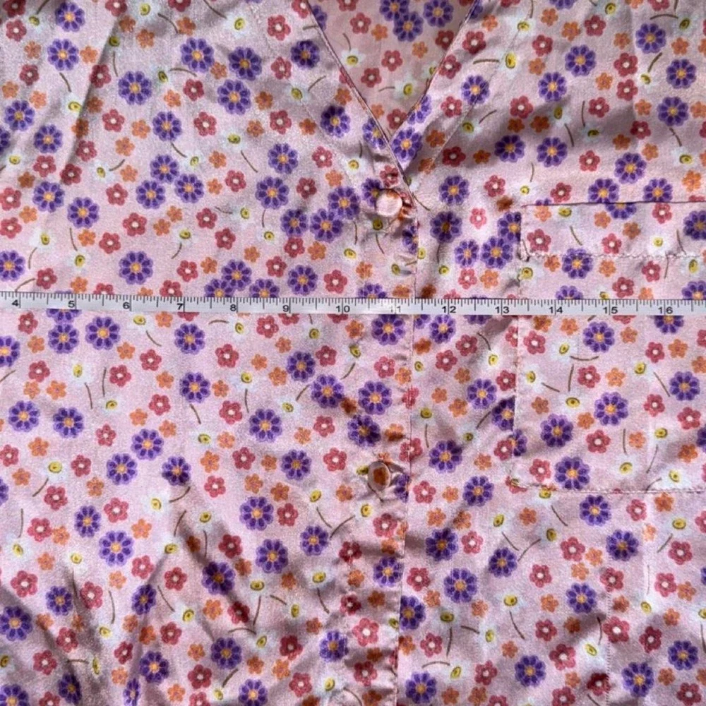 Vintage Vanity Fair Satin Floral Pajama Shirt Y2K Coquette Sleepwear Vintage